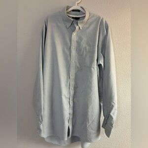 Lands' End Men's Blue Pinstripe Button Up Dress Shirt No iron 17 Tall